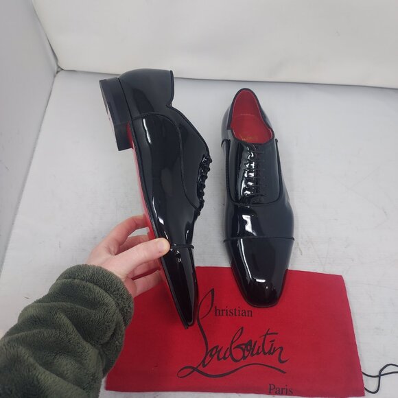 Christian Louboutin MENS Greggy Chick Black Lace Up Patent Dress Shoe - Picture 1 of 10